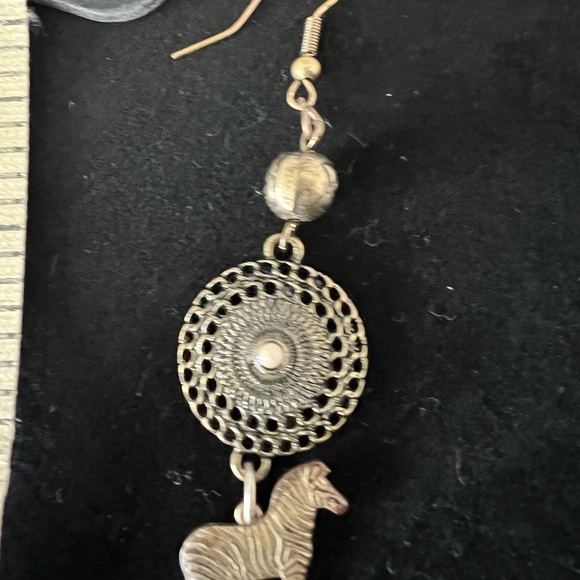 Zebra dangle Earrings are bronze color 3” - Picture 6 of 9